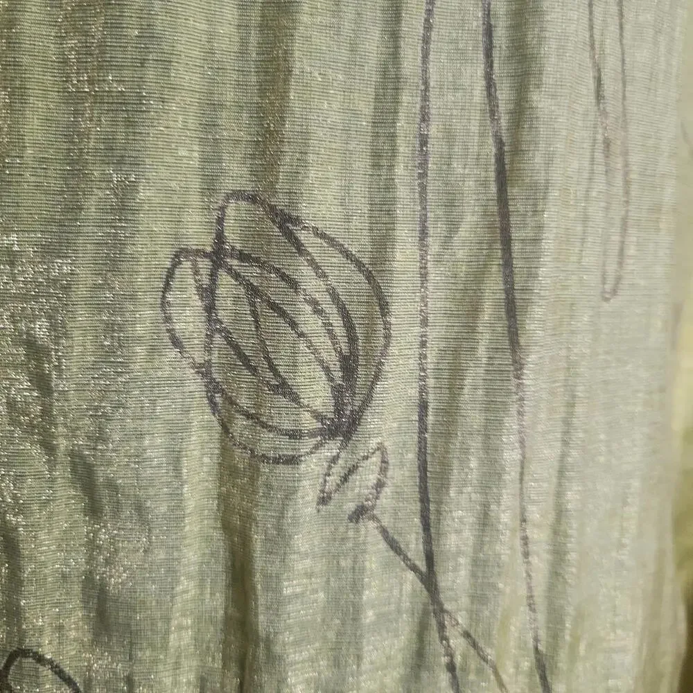 Chico's Chartreuse Sheer Taffeta-Like Button-Up Textured Floral - Sz 2 (Lg) - Picture 6 of 9